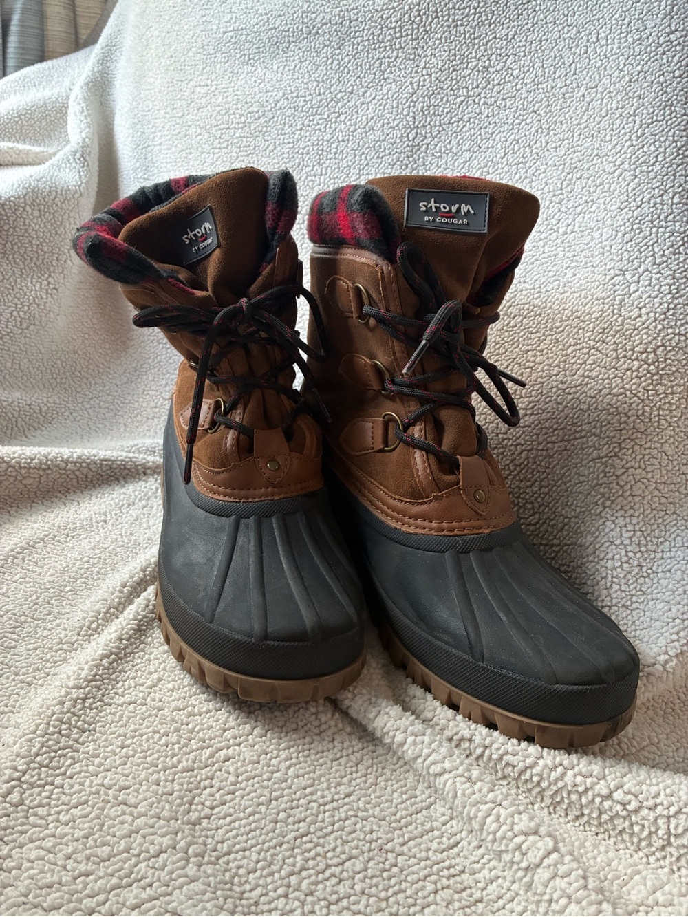 Storm Brown & Black Women's Insulated Rain Boots with Plaid Trim